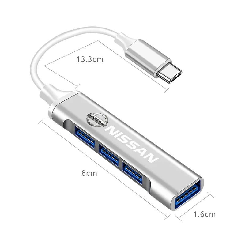 Type-C Turn USB Adapter Multi Port Distributor Hub Car Goods For Nissan Nismo Tiida Teana Skyline Juke X-trail Almera Qashqai