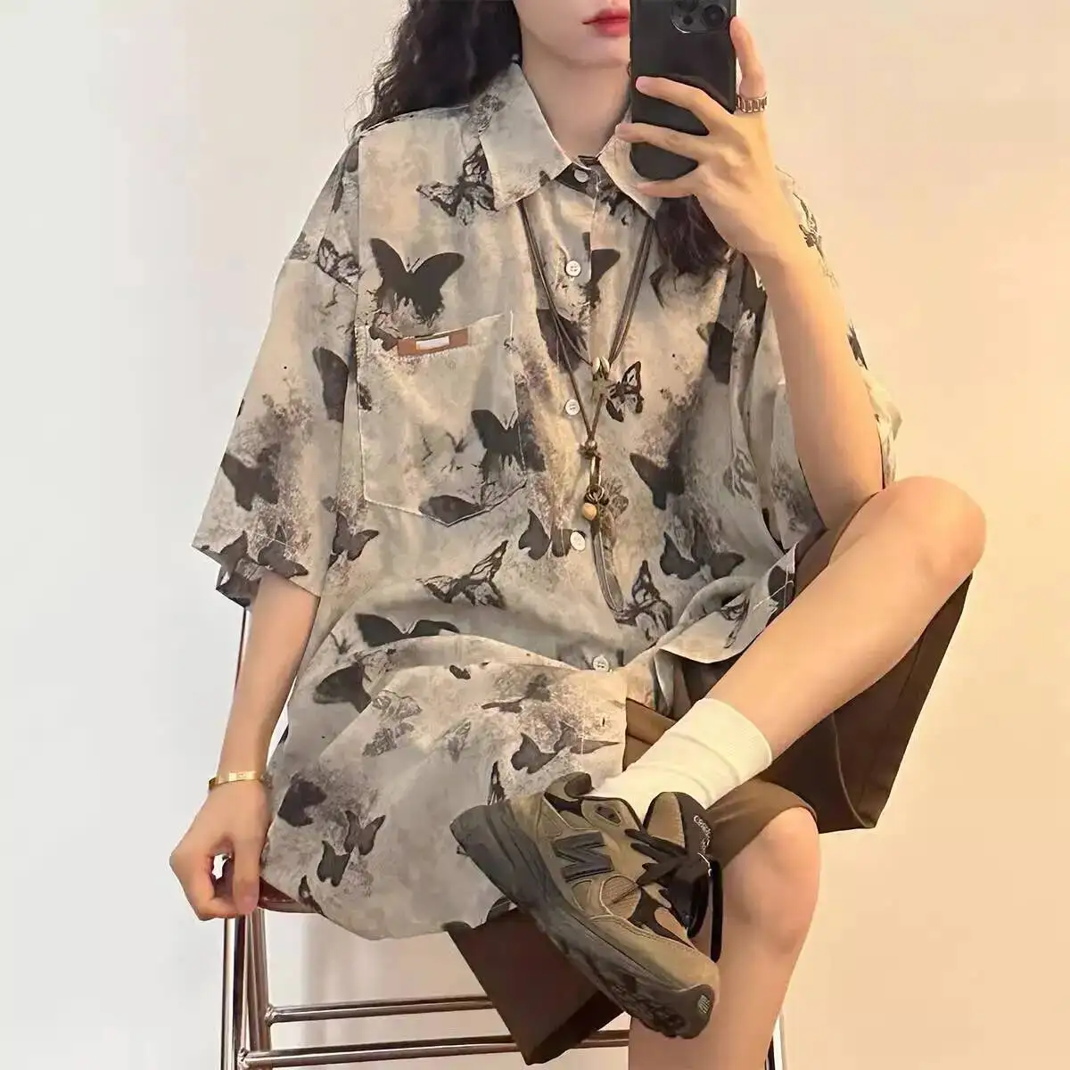 Butterfly Blouse Ladies Long Sleeve Women Shirt Beach Shirts Kawaii Summer Clothes Cover-Up Top Casual