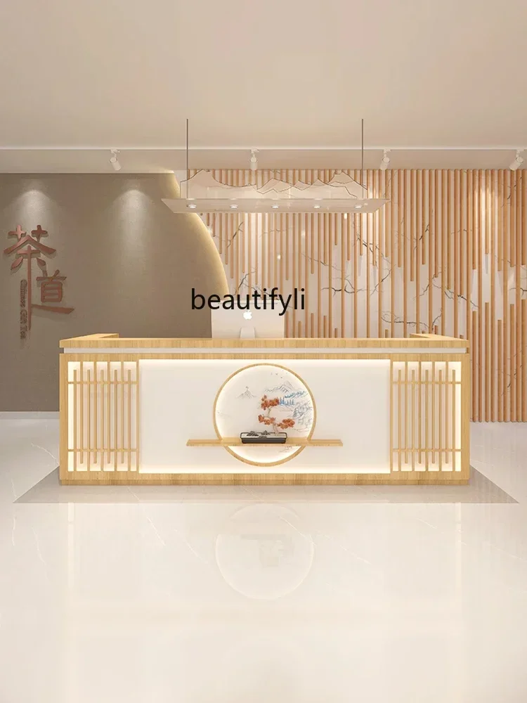 Retro New Chinese Style Bar Counter Health Club Front Desk Reception Foot Bath Tea Ear Cleaning Store Service Cashier Hot Pot