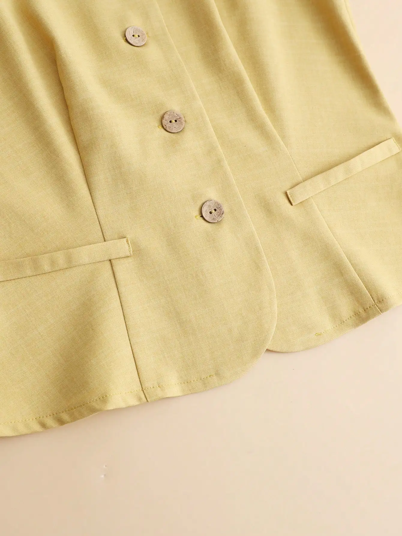 여성용 민소매 버튼업 탑 & 플리츠 반바지 2피스 세트, 여름용 연노랑색 휴가복