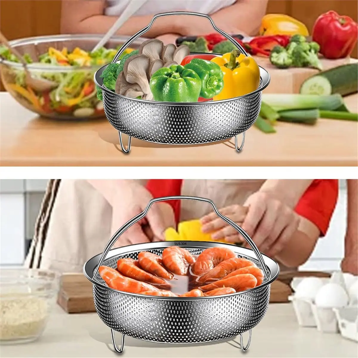 2026 New Stainless Steel Steamer Basket for Instant Cooker with Handle, Multifunctional Pressure Cooker Accessories