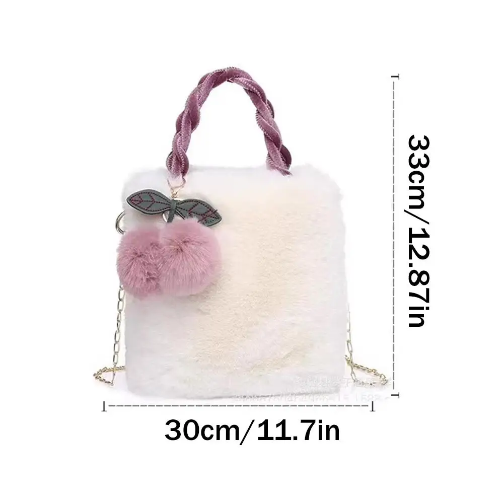 Versatile Cute Cherry Girl Plush Handbag for Women 2024 New Autumn/Winter Plush Single Shoulder Crossbody Bag for Women