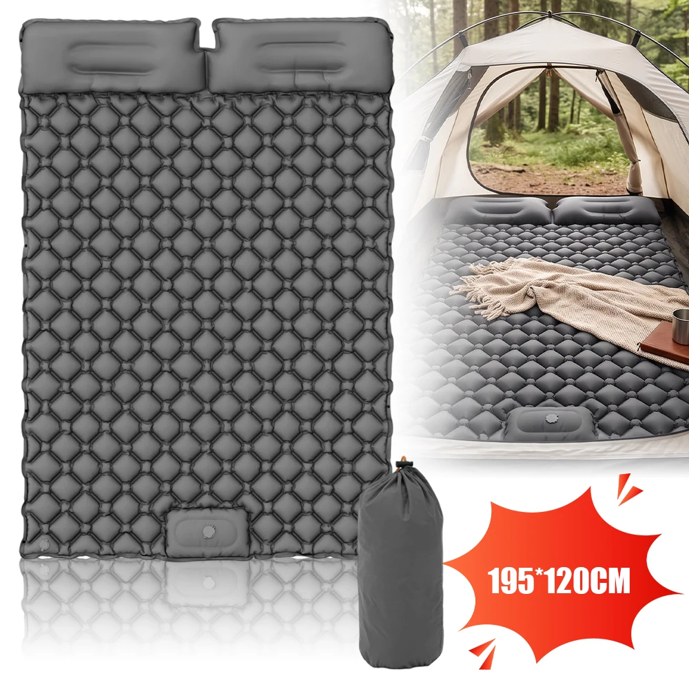 Campingmatte für Doppelbett, ultraleicht und selbstaufblasend mit eingebauter Pumpe und Tasche, großem Kissen, ergonomischen Wabenluftzellen, tragbare wasserdichte Campingmatratze für Outdoor,