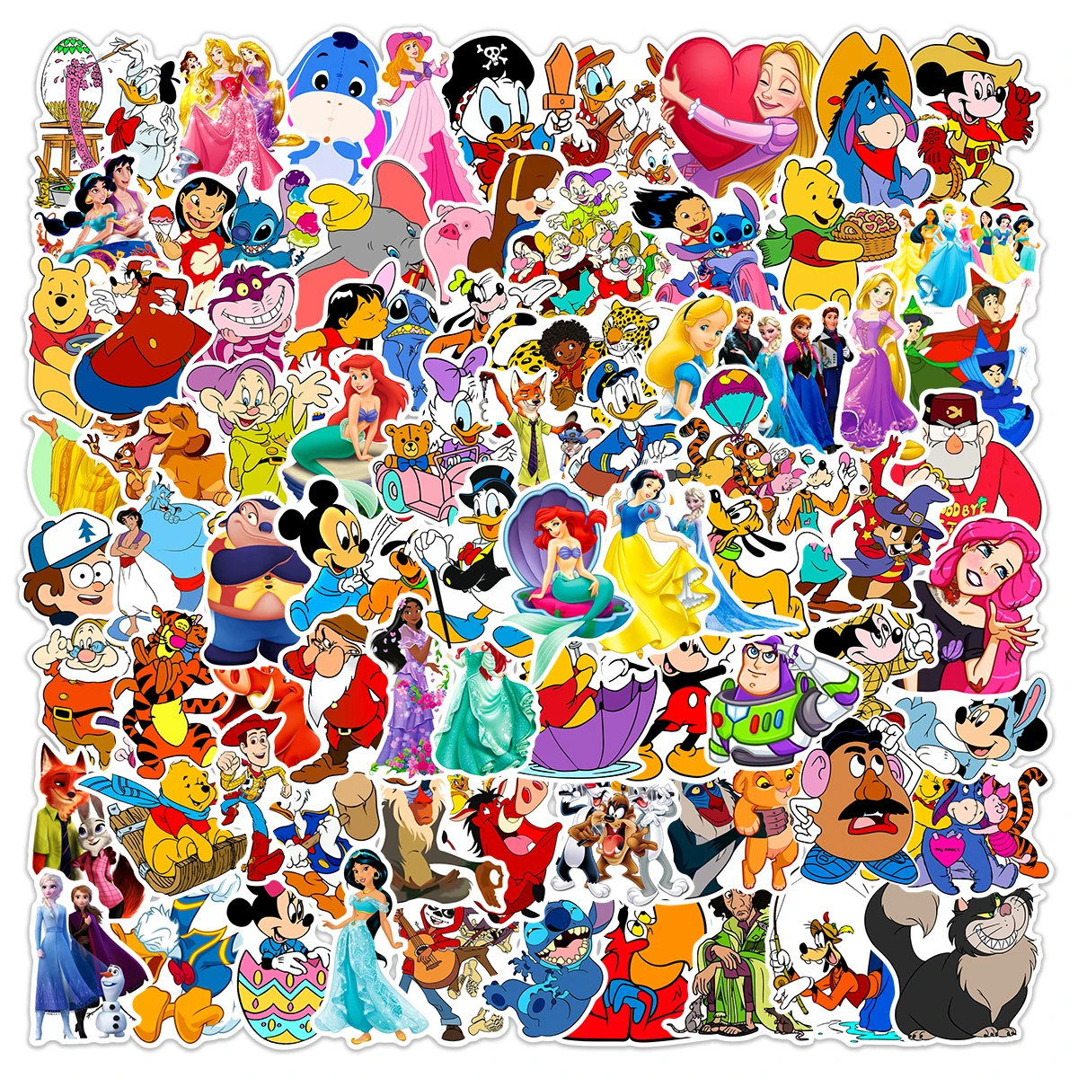 50/100pcs Disney Mix Cartoon Cute Stitch Micky Princess Stickers Vinyl Laptop Luggage Skateboard Waterproof Girl Sticker