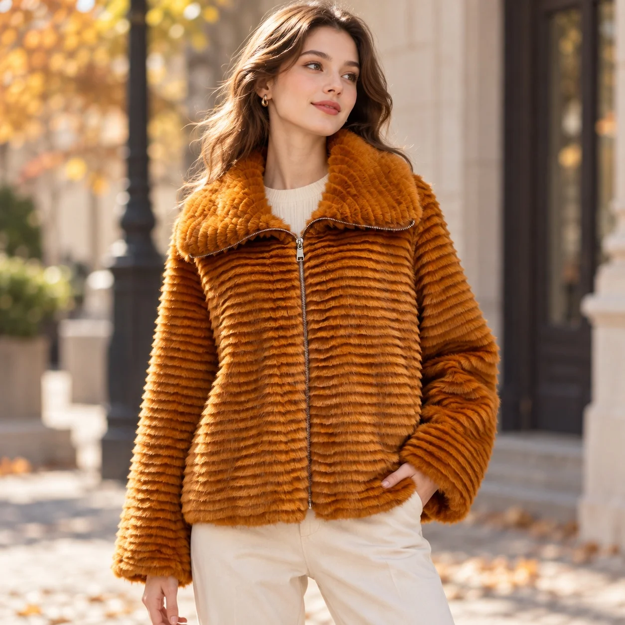 Loose Fit No Hood Coat Regular Length Elegant Commuting with Autumn Chinese Style Notched Collar Gradient Pattern Women Coat