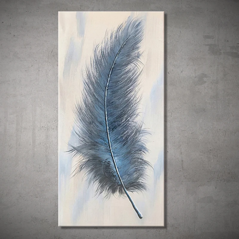 

Handmade HandPainted Feathers Happiness Watery Blue Abstract Wall Art,Picture Oil Painting Canvas,Living Room Home Decor Unframe