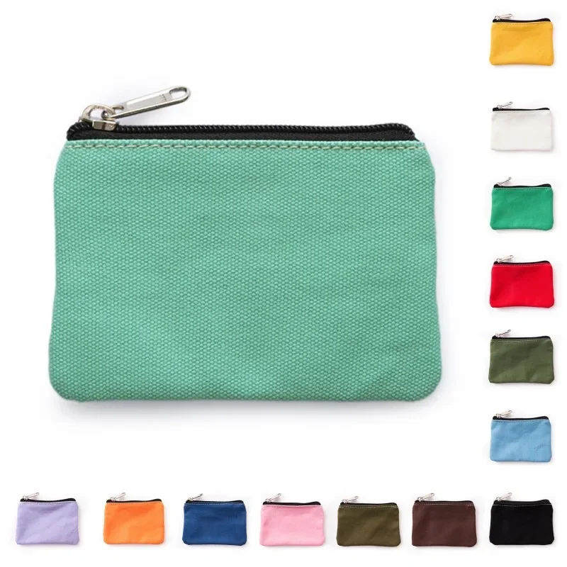 DIY Plain Canvas Cotton Bag Pure Zipper Coin Key Bag Money Pocket Women Men Hand-held Coin Purse Small Wallet Kid