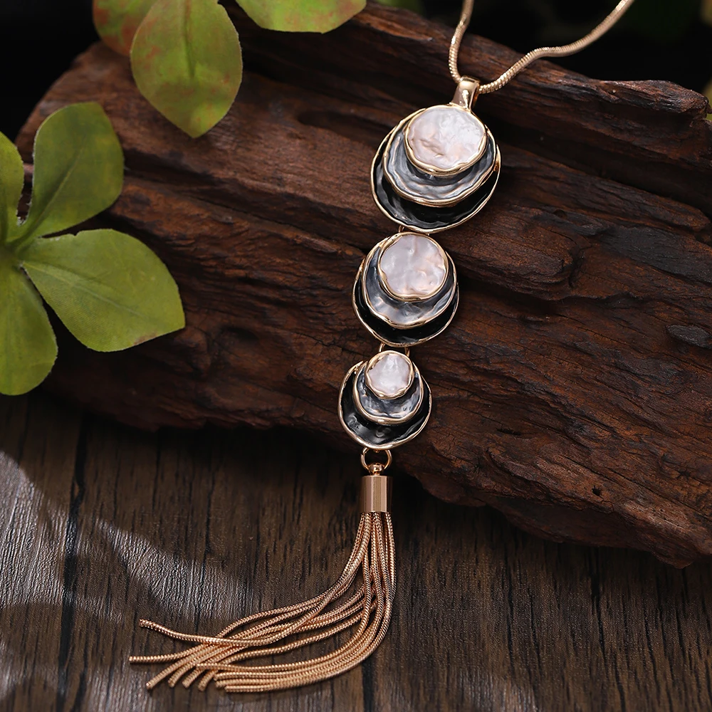 Fashion 3-Layer Round Chain Tassels Pendant Necklace for Women Accessories Trendy Gold Color Long Necklaces Party Jewelry Gift