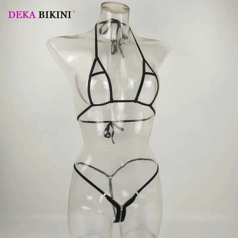 DEKA Thongs Swimwear Women Zipper Bikini Set Open Crotch Hollow Out Swimsuit Extreme Erotic Underwear Lingerie Costum