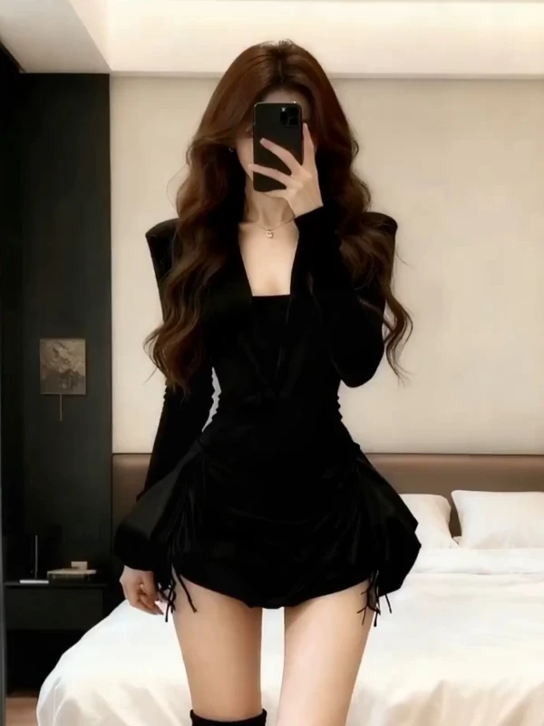 

Ele V-ne Long Sve Bla Dr Женская осенне-зимняя новая утягивающая юбка на день рождения с завязкой на талии