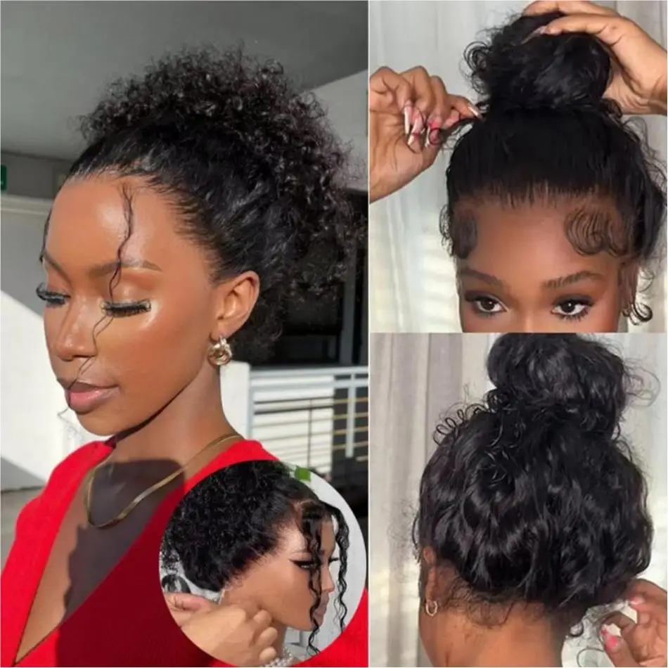 Deep Wave 360 Full Lace Wig Human Hair Pre Plucked HD 210 Density Invisible Drawstring Wet And Wavy Curly 13X6 Hd Lace Front Wig For Women 24 Inch