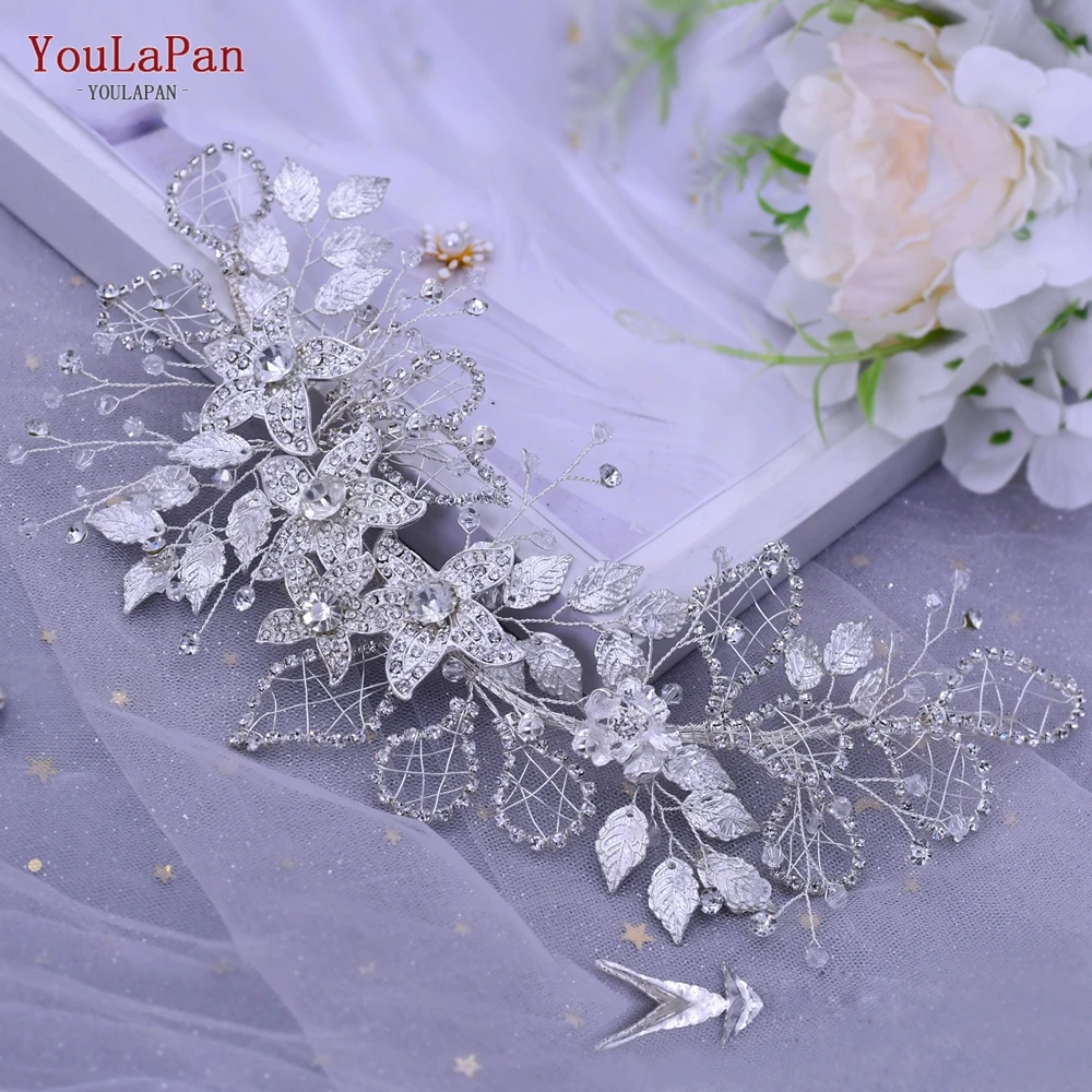YouLaPan Silver Color Alloy Flower Bride Bling Alloy Leaf Wedding Dress Sash Accessories Handmade Bridesmaid Crystal Belt SH282