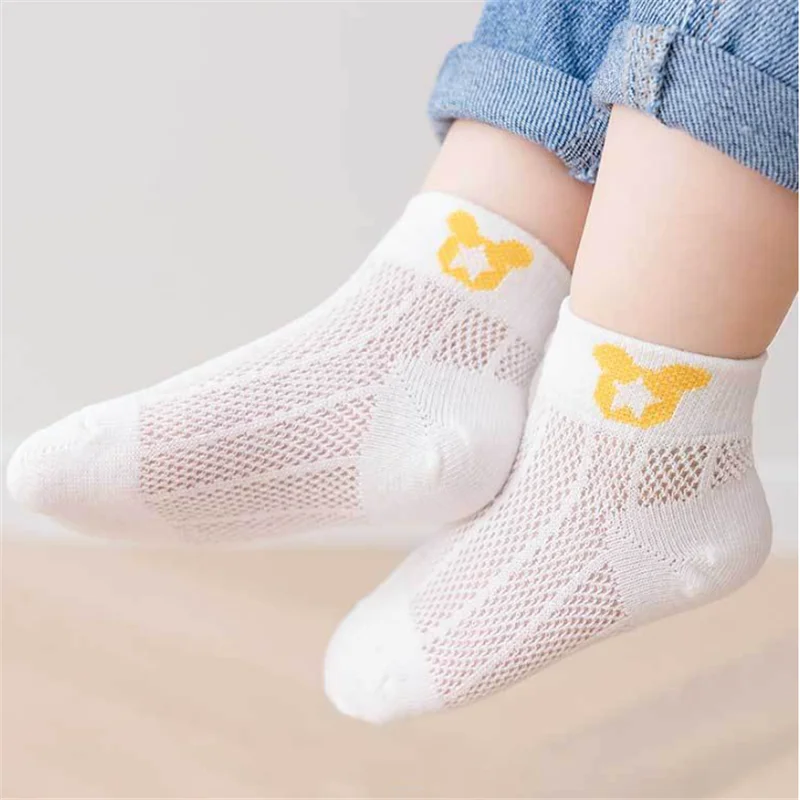 5 Pairs Summer Cotton Kids Socks Cute Cartoon Thin Mesh Baby Short Socks Dinosaur Bear Children Socks for Boys Girls Cheap Stuff