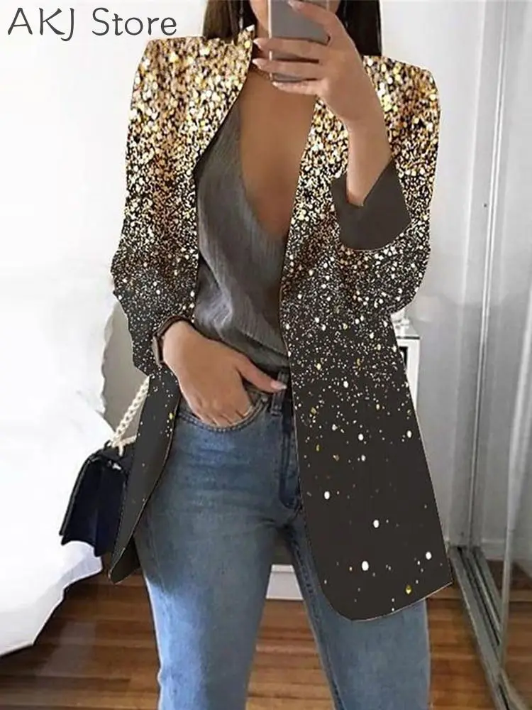 

Women Casual Blazer Coats Print Long Sleeve Blazer