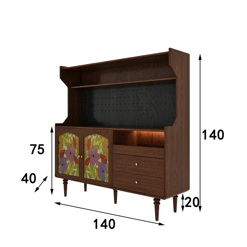 

A Medieval solid wood dining side cabinet, retro painted hole board storage cabinet