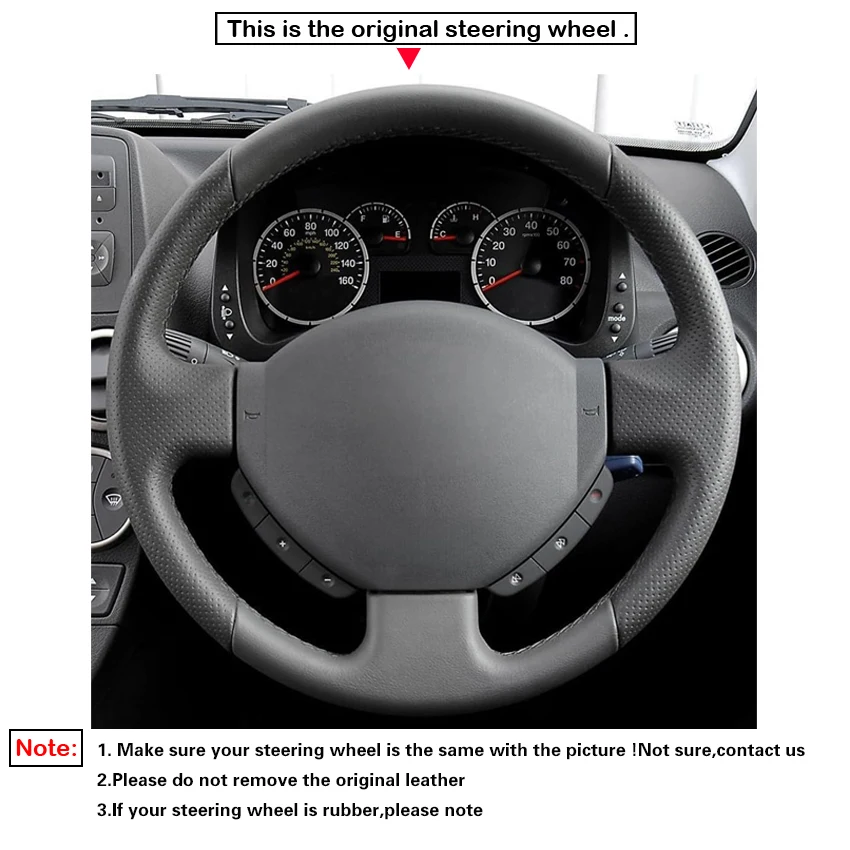 Black Faux Leather Car Steering Wheel Cover for Fiat Panda 2006-2010