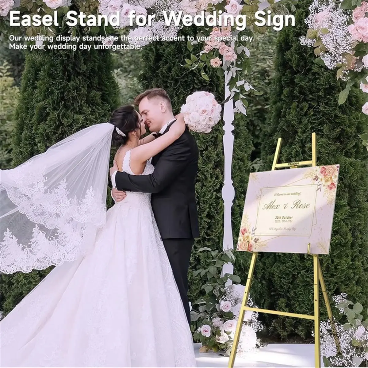 828 Mega Sale Gold Easel Stand for Sign, Display Easel with Adjustable Chain, 4-Tier Art Easel for Painting, Wedding Sign