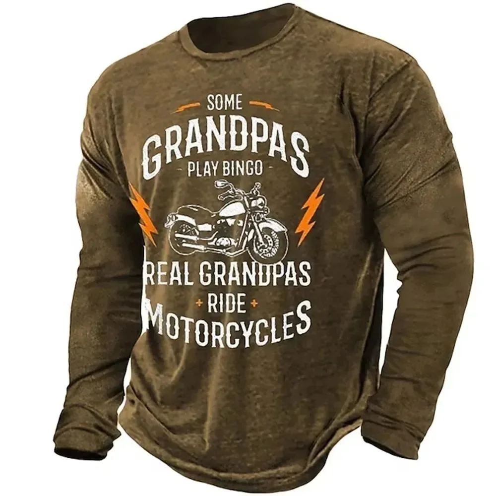 Camiseta Vintage para hombre, camisa de manga larga con patrón de motocicleta, ropa estampada en 3D, ropa de calle gráfica de gran tamaño