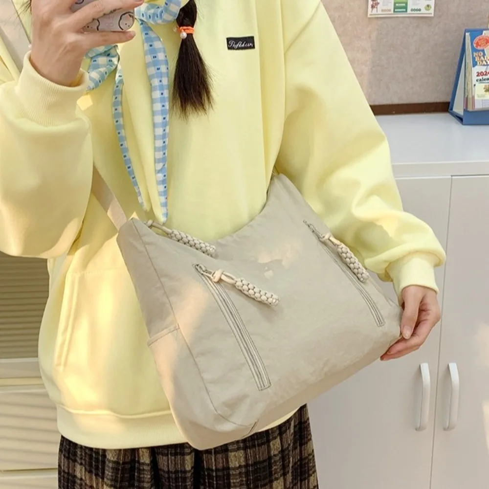 

Solid Color Oxford Cloth Crossbody Bag Multi-Pocket Large Capacity Single Shoulder Bag Adjustable Straps Korean Style
