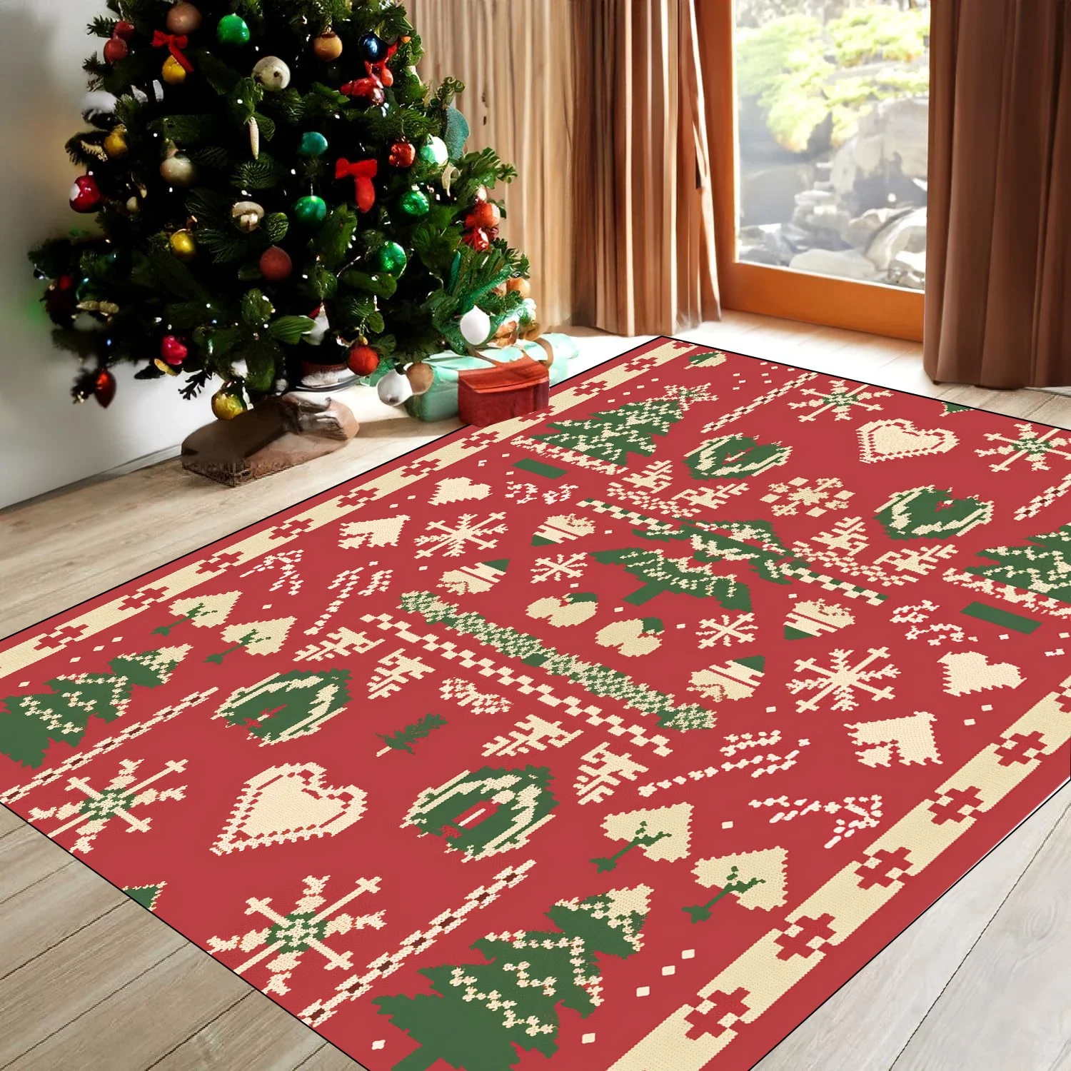 Christmas Tree Elk Pattern Carpet for Living Room Luxury Home Decorations Sofa Table Large Area Rugs Bedroom Bedside Floor Mat