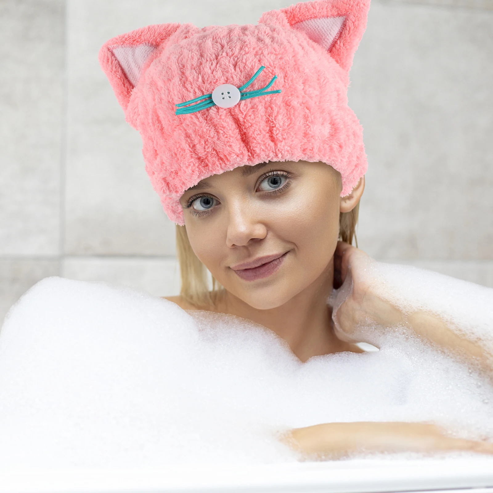 

Ultra Absorbent Hair Drying Turban Cap For Women Girls Cat Ear Hair Towel Wrap Spa Pink Soft Fiber Gentle Reusable Lightweight