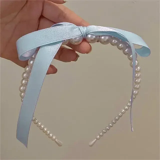 

Girl Like French Pink Bow Ribbon Pearl Headband Sweet Temperament Hair Clip Headband Hair Clips for Women