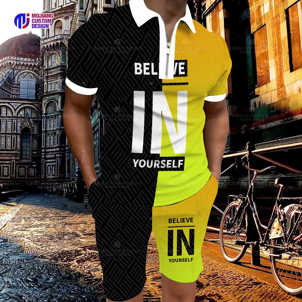 New 2023 Men's Activewear Casual Summer Short Sleeve Polo Shirt Set and Shorts Set Two-Piece Clothing Men's Streetwear