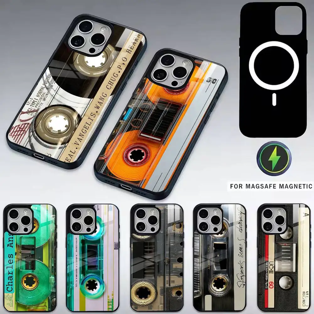 

Vintage Cassette T-Tape Retro Phone Case For iPhone17,16,15,14,13,12,11 Plus,Pro Magnetic For Magsafe Wireless Charging