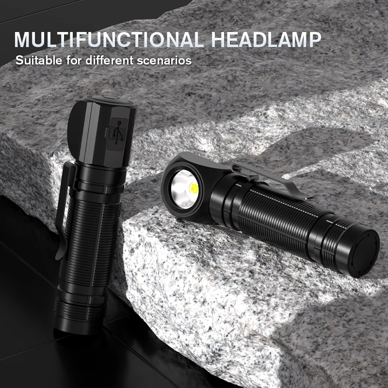 Nuevo SUPERFIRE TH06 LED Headlamp  Type-C Rechargeable Headlight 18650 Angle Flashlight with Power Indicator Magnet Tail lantern