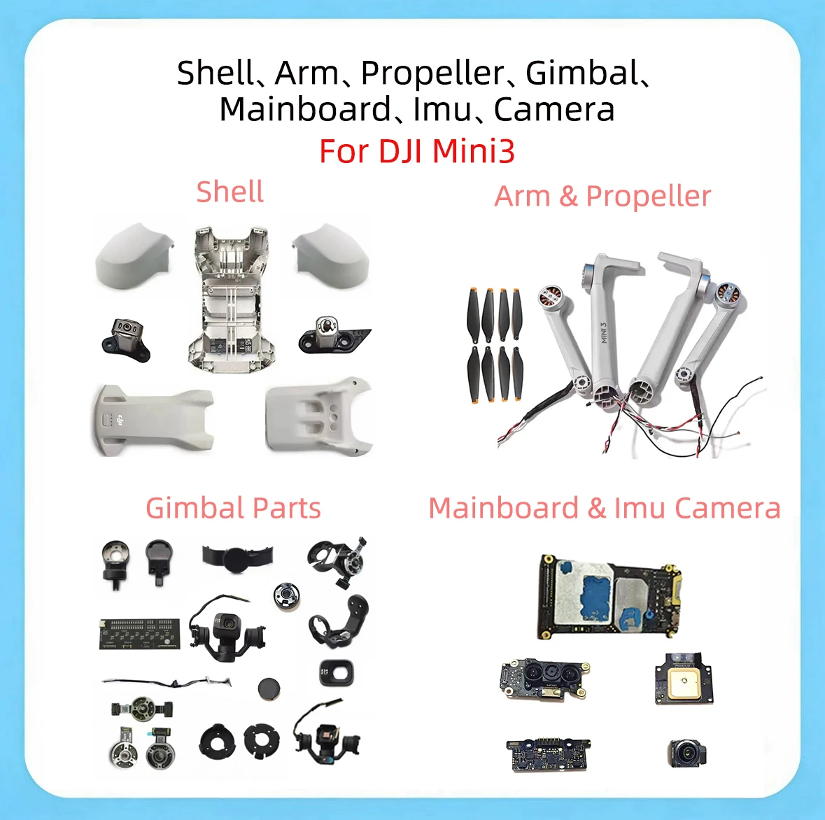 Mini 3 Shell com Motor, Braço Gimbal, Motor de Yaw, Cabo GPS ESC, Hélices e Acessórios de Carroceria - Testado em Ótimo Estado