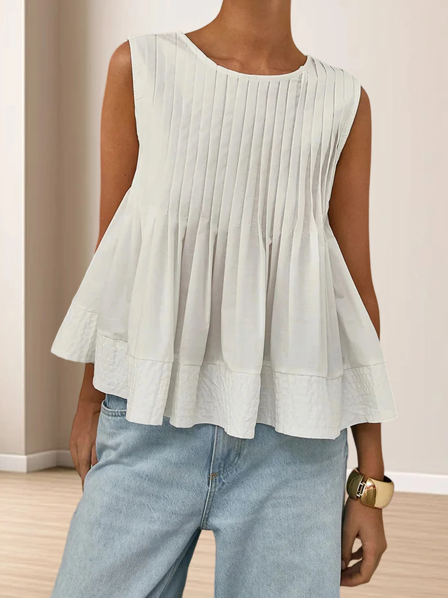 Damskie ciążowe topy bez rękawów, gładkie, plisowane z przodu, podstawowe letnie koszulki, codzienne ubrania ciążowe.