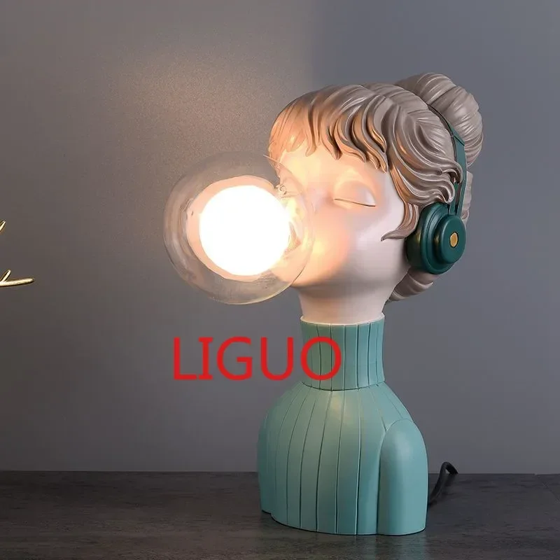 

Danish table lamp Resin girl humanoid lamp Network Red ins Style Princess Room Decor lamp LED Girl Bedside cute night light