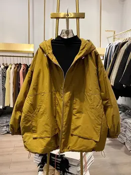 2024 Autumn Winter New Women's Retro Hooded Cotton Coat Loose Commuter Windbreaker Coat