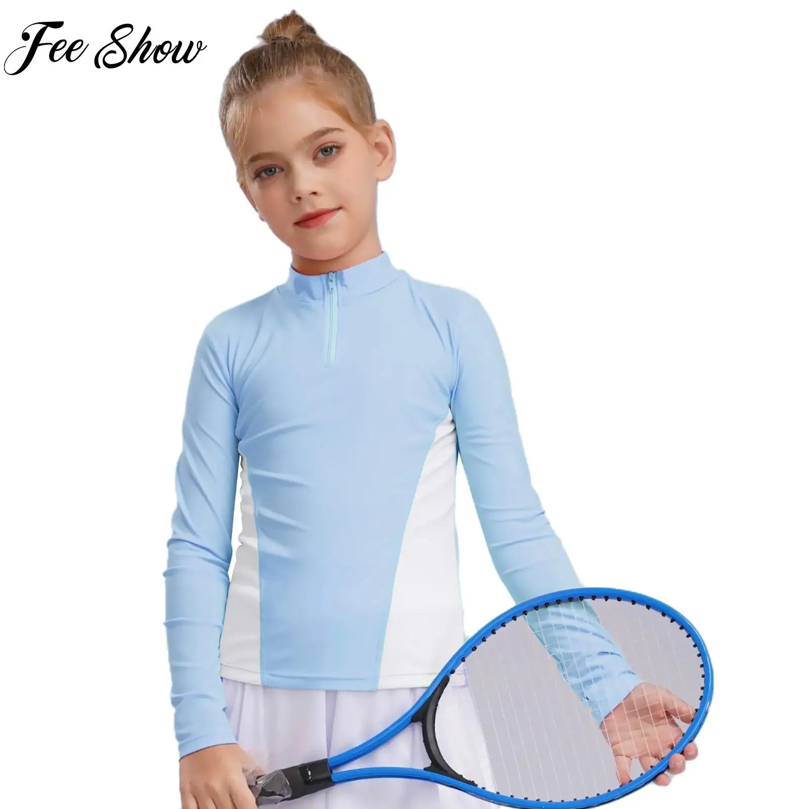 Golf Sport Shirt Kids Girls Long Sleeves Thumbhole T-shirt Quick-Drying Equestrian Riding Top Riding Clothes School Tops Costume
