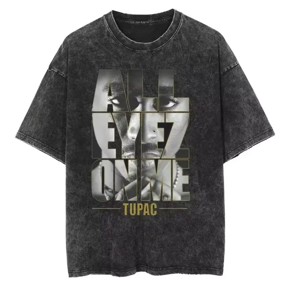

High quality pure cotton retro Harajuku men's hip hop short sleeves black oversized fashion street wear old washed cotton