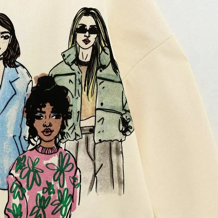 Girls round Ne Overhead T-irt Sweatirt Printed Casual Loose Fit Long Sve Polyester Spring Commute Sle Faion Ladies