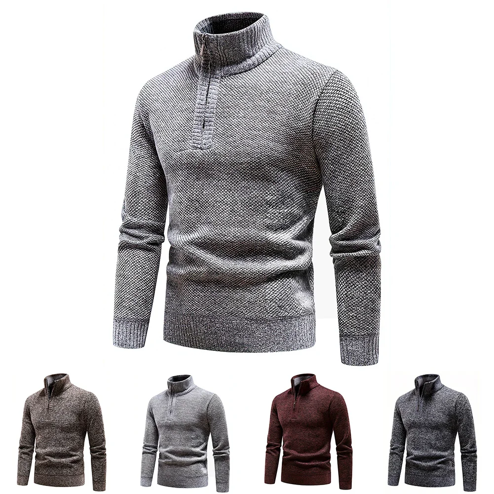 

Men Winter Thick Stand Collar Knitted Sweater Half Zipper Warm Jumpers Pullovers