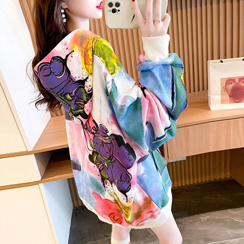 Dameshoodies Sweatshirts Grafische dropshipping Esthetische lange mouwen Jeugdige kleding Katoenen jas Emo Tie Dye Vrouwelijke top met capuchon