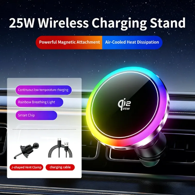 

25W Qi2.2 Wireless Car Charger Magnetic Car Mount for iPhone 16 17 Full Series Strong Magnet Anti-Shake Air Vent Phone Holder