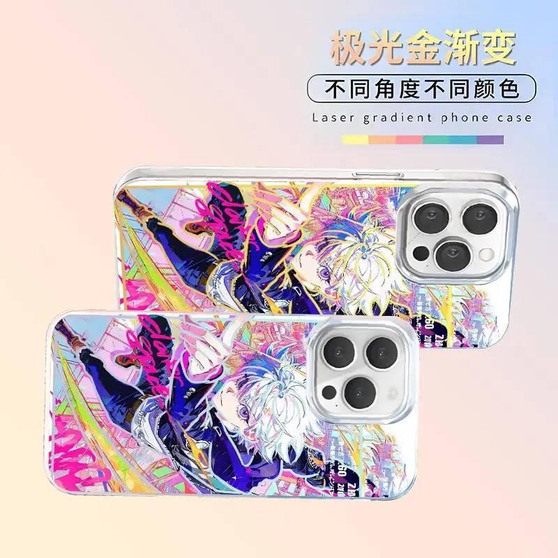 Anime GON·FREECSS Killua Zoldyck Phone Case for iPhone 11 12 13 14 15 16 17 Pro Max Plus Air Hunter Cartoon Aurora Laser Cover