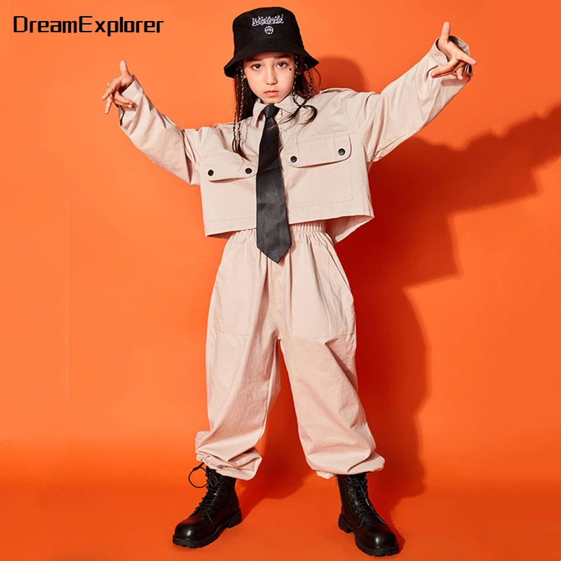 Girls Hip Hop Short Suit Jacket Loose Joggers Kids Jazz Crop Top Street Dance Pants Clothes Sets Child Streewear Costumes Outfit