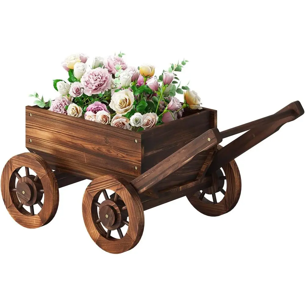 

PULIJIA Wooden Wagon Planter Outdoor Garden Planter, Trolley Decoration Succulent lower cart, Indoor Outdoor Backyard Balcon Dec