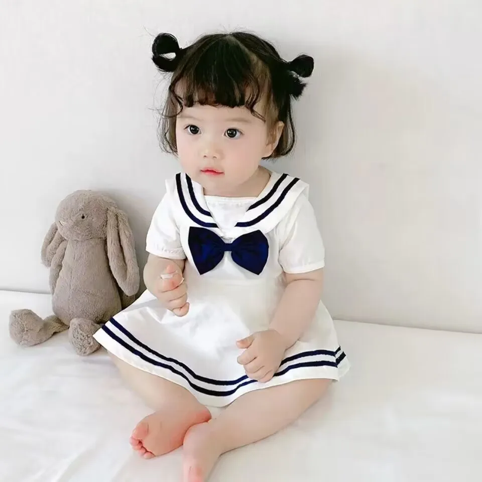 New Summer Toddler Baby Dress Pure Cotton Girl Baby Sea Wind JK Small Skirt Cute and Fashionable Children\'s Short Sleeve Dress