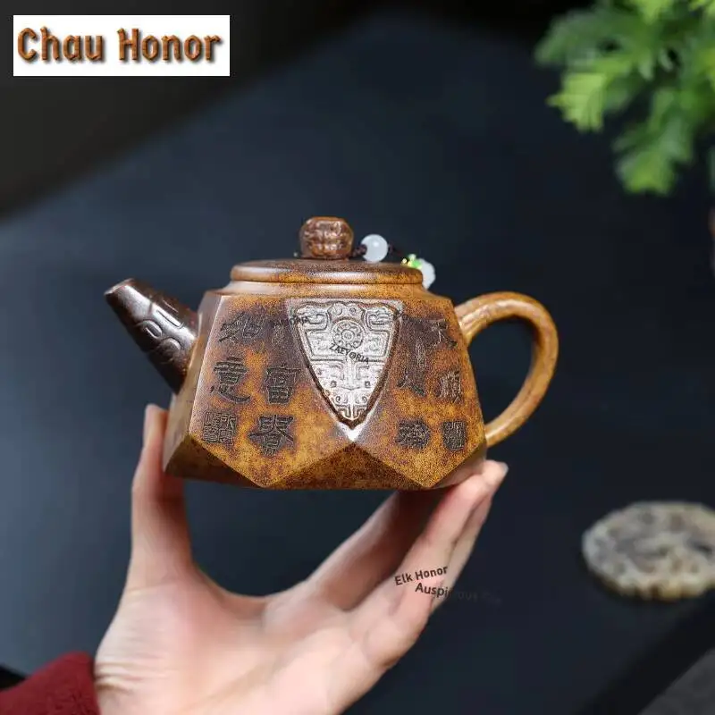 ZAEYORIA 260ml Traditional Yixing Purple Clay Teapots Handmade Diamond Pot Raw Ore Mud Kettle With Strainer Zisha Tea Set Cafes