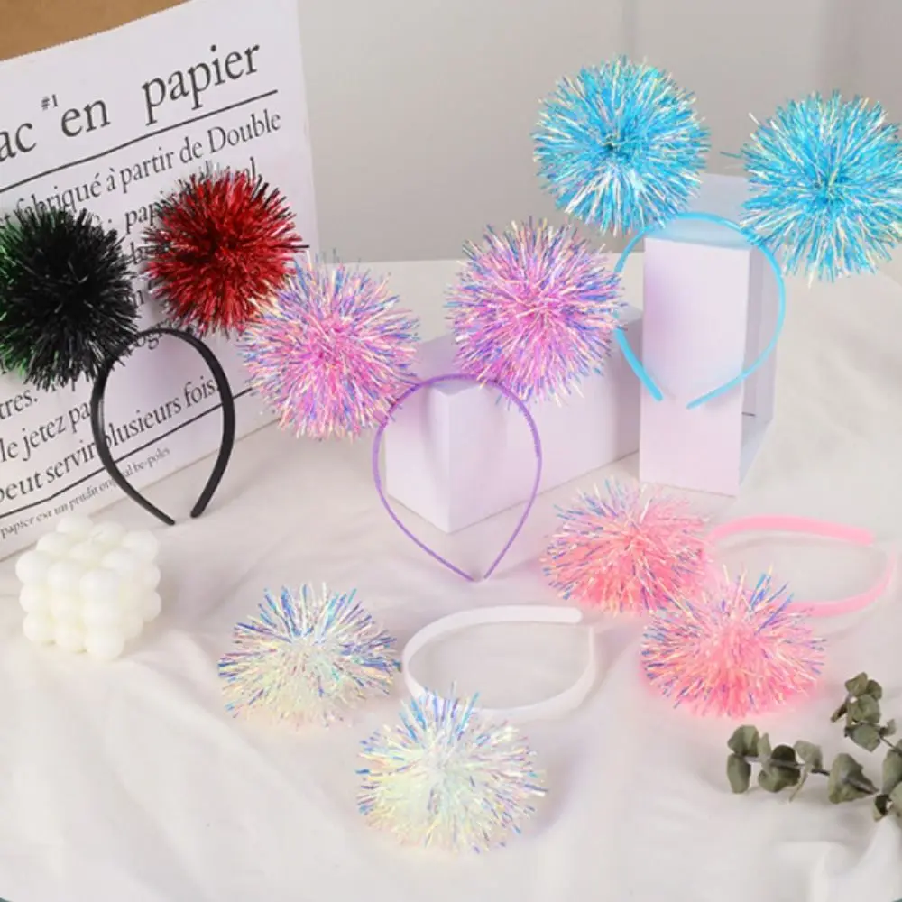 Colorful Giltering Pom Pom Headband Cute Bling Pompom Ball Headband for Women Girls Tinsel Headband Party Headband Accessories