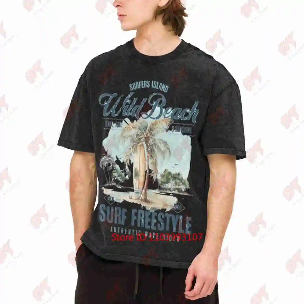California Surf Surfboard Coastal Vintage Washed Tee Pure Cotton T-Shirt