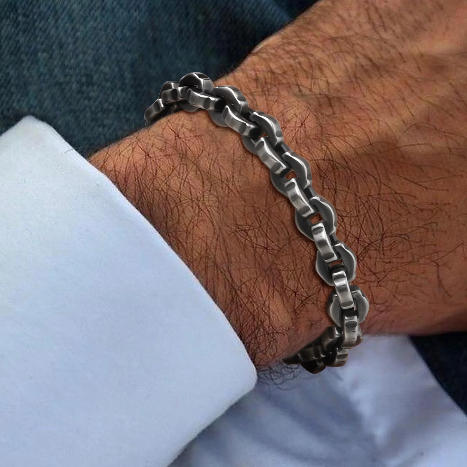 

Chunky Wheel Chains Bracelets for Men Boys,Retro Grey Black Stainless Steel Handmade Wristband,Vintage Punk Jewelry Gift