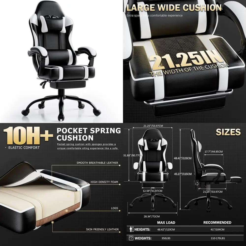 

Эргономичное игровое кресло с подставкой для ног, поясничной опорой и регулировкой высоты для комфортной работы за столом