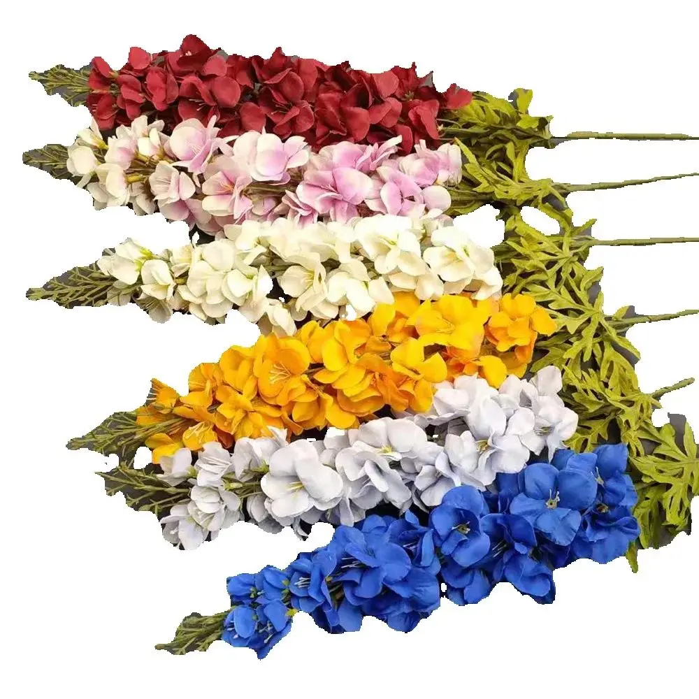 

10pcs Faux Autumn Color Larkspur Plant White Purple Blue Artificial Silk Fat Delphinium Flower