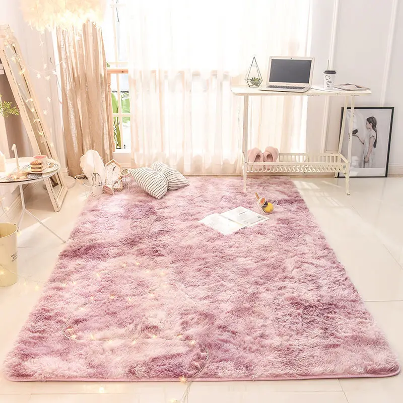 

Fluffy Soft Bedside Blanket for Girls Ins Bedroom Plush Carpet Silicone Non Slip Bottom Living Room Floor Mat Cute Velvet Rug